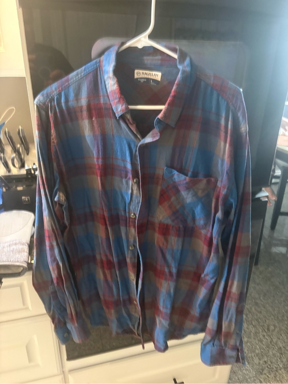 Magellan Outdoors Plaid Button-Down Shirt in Blue and Red
